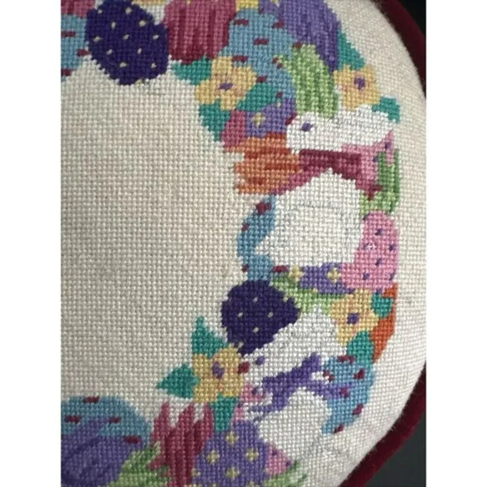 Vintage Embroidered Linen Pillow Antique Floral Dalias Poppies Art Nouveau Needl